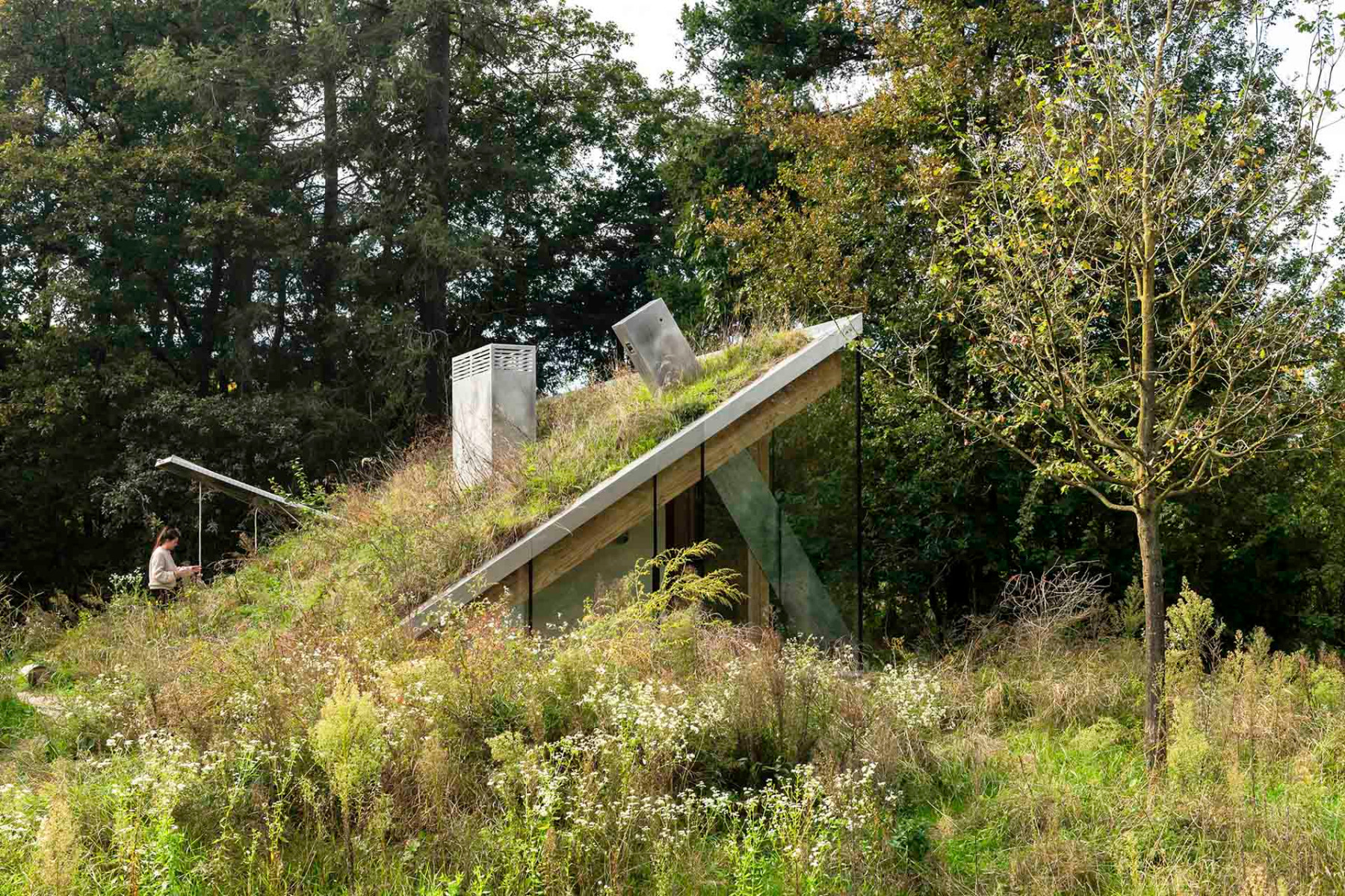 Je nach Blickwinkel kaum sichtbar: das kleine Ferienhaus im niederländischen Nationalpark De Hoge Veluwe, © Sebastian van Damme