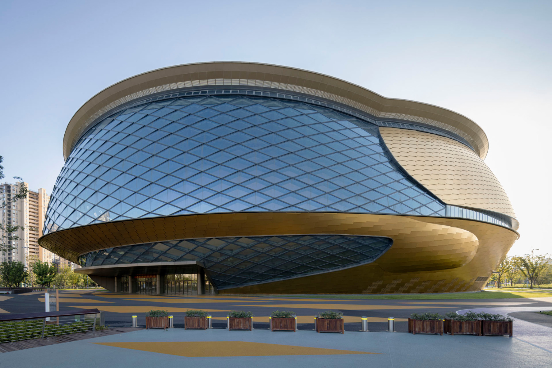 Die komplexe Geometrie der Arena setzt sich aus zwei Ellipsen zusammen. © SFAP Shanghai